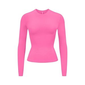 SKIMS Cotton Jersey Long Sleeve Tee in Sugar Pink